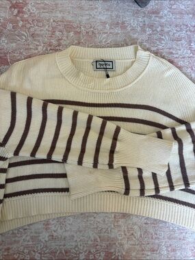 Goroka Cream & Brown Striped Knit Sweater